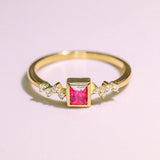 Pinkish Spinel Cushion & Diamond Ring in 18K Yellow Gold