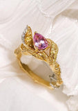 Pink Sapphire Pear-Shaped & Yellow Diamond Ring in 18K Yellow Gold