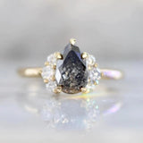 1.55ct Pear Cut Salt & Pepper Diamond Ring - 18K Yellow Gold