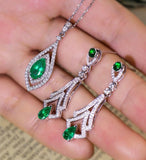 Emerald & White Diamonds Earrings in 18K White Gold