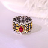 Italian-Crafted Ruby Oval Honeycomb Ring in 18K Gold