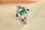 Emerald & Ruby Vintage Ring in 18K White Gold
