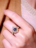Blue Sapphire & Moonstone 18K Gold Ring with Diamonds