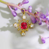 Peach Red Spinel Cushion 18K Gold Pendant with Diamonds