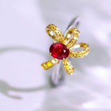 Bowknot Design Ruby 18K Gold Ring with Yellow Diamonds