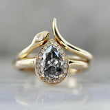 Halo Salt & Pepper Pear Cut 18K Yellow Gold Engagement Ring