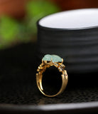 Frog Carving Jade Ring in 18K Yellow Gold
