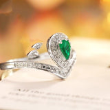 Emerald Teardrop Chevron Stackable Ring in Platinum 950