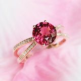 Peach Red Garnet & Diamonds Ring in 18K Yellow Gold