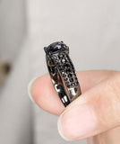 Metal Grey Spinel & Black Diamonds Ring in 18K Black Gold