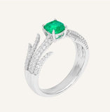 Wing Prong Emerald Wedding Diamonds Ring in Platinum 950