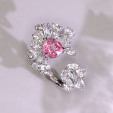 Pink Spinel Trilliant 18K White Gold Open Ring with White Sapphire