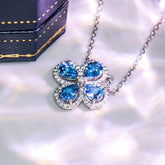 Four-Leaf Clover Aquamarine & Diamond Necklace in 18K White Gold