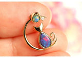 Cat and Moon Opal Pendant in 18K Yellow Gold