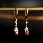 Red Spinel Cushion Hook Earrings - 18K Yellow Gold