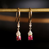 Red Spinel Cushion Hook Earrings - 18K Yellow Gold