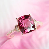 3ct Peach Red Garnet Cushion Ring in 18K Yellow Gold