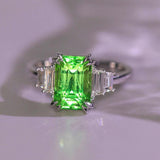 2.92ct Tsavorite Radiant Cut Ring with Diamond in 18K White Gold