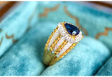 Blue Sapphire Diamond Ring - 18K Two Tone Gold
