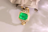 2.56ct Emerald & Diamond Statement Ring in 18K Yellow Gold