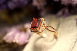 2.7ct Red Tourmaline Emerald Cut Ring in 18K Yellow Gold