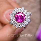 2.25ct Purple Sapphire Round Cut 18K Gold with Diamond Around Ring