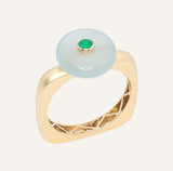 Oriental Jade & Emerald Accent 18K Yellow Gold Engraved Ring