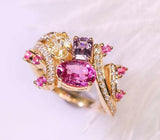 Pinkish Spinel Oval & Diamond Ring - 18K Yellow Gold