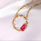 Pink Red Spinel with Diamond Necklace - 18K Yellow Gold