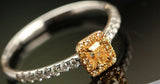Fancy Yellow Diamonds Cushion Ring in 18K Two Tone Gold