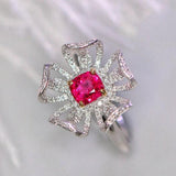 Flower Design Red Spinel 18k Gold Ring with Diamond