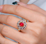 Pigeon Blood Ruby Cluster Diamonds Ring in 18K White Gold
