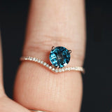 6mm Blue Topaz Chevron Diamonds Ring in 18K Yellow Gold