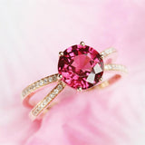 Peach Red Garnet & Diamonds Ring in 18K Yellow Gold