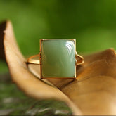 Jade Square Shape 18K Gold Matte Finish Ring