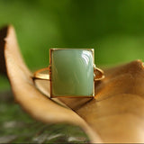 Jade Square Shape 18K Gold Matte Finish Ring
