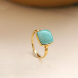 Superior Square Turquoise 18K Yellow Gold Ring