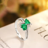 1.5ct Double Heart-Shaped Emerald Ring with Diamond in 18K White Gold
