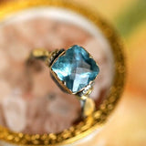 London Blue Topaz Engagement Ring - 18K Twon Tone Gold