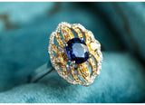 Blue Sapphire 18K Gold Free Form Ring with Diamonds