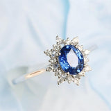 1ct Blue Sapphire & Diamond Engagement Ring in 18K White Gold