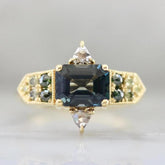 1.97ct Emerald Cut Teal Spinel & Diamond Ring in 18K Yellow Gold