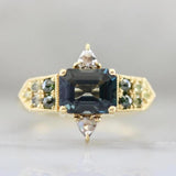 1.97ct Emerald Cut Teal Spinel & Diamond Ring in 18K Yellow Gold