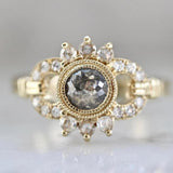 Grey Salt & Pepper Rose Cut Diamond 18K Gold Engagement Ring