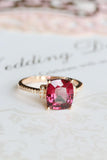 3ct Peach Red Garnet Cushion Ring in 18K Yellow Gold