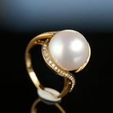 Huge 13mm South Sea Pearl 18K Gold Ring with Diamond