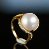 Huge 13mm South Sea Pearl 18K Gold Ring with Diamond