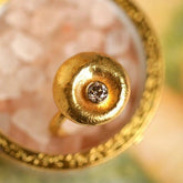 Vintage White Diamond Ring in 18K Yellow Gold with Egyptian Style