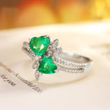 1.5ct Double Heart-Shaped Emerald Ring with Diamond in 18K White Gold