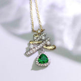 Plant Inspired Tsavorite & Diamond Necklace in 18K Two-Tone Gold